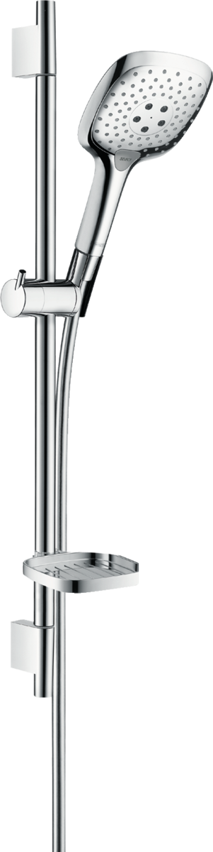 Barre de douche Hansgrohe avec douchette à main Raindance Select E 150 3 jets , flexible Isiflex et porte savon Casetta'S Puro