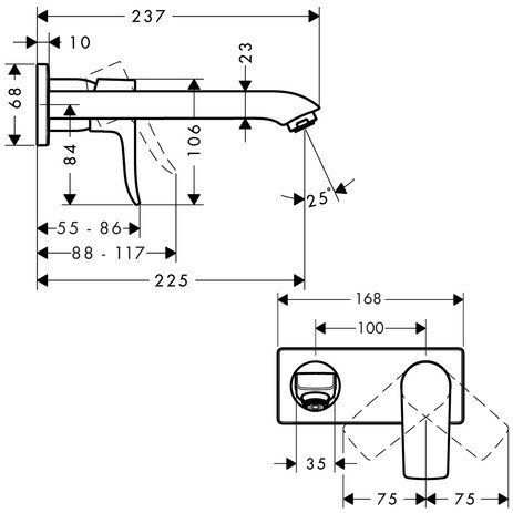 Mitigeur de lavabo encastré Hansgrohe Metris 225 mm en laiton chromé — vue 3