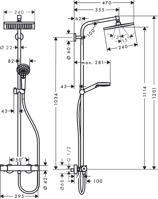 Colonne de douche Showerpipe Hansgrohe Crometta E avec mitigeur thermostatique chromé - Garantie 5 ans - vue 5