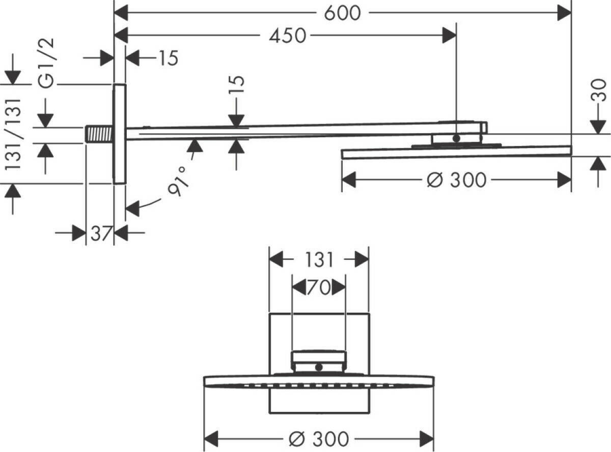 Douche de tête Axor ShowerSolutions 300 1 jet avec bras de douche 450 mm — vue 3