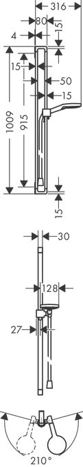 Barre de douche AXOR Citterio E avec douchette à main 120 3 jets, flexible 1,6 m et curseur Unica E / Citterio E - vue 4