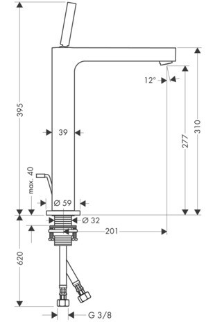 Mitigeur de lavabo AXOR Citterio 280 surélevé pour vasque libre avec tirette et vidage — vue 3
