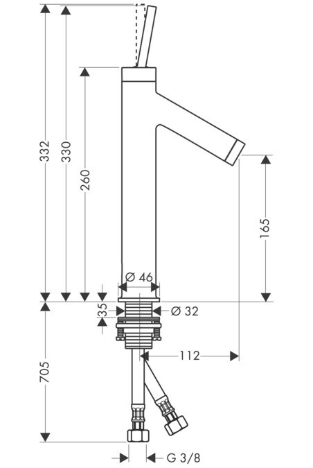 Mitigeur de lavabo AXOR Starck 170 avec bonde à écoulement libre — vue 3