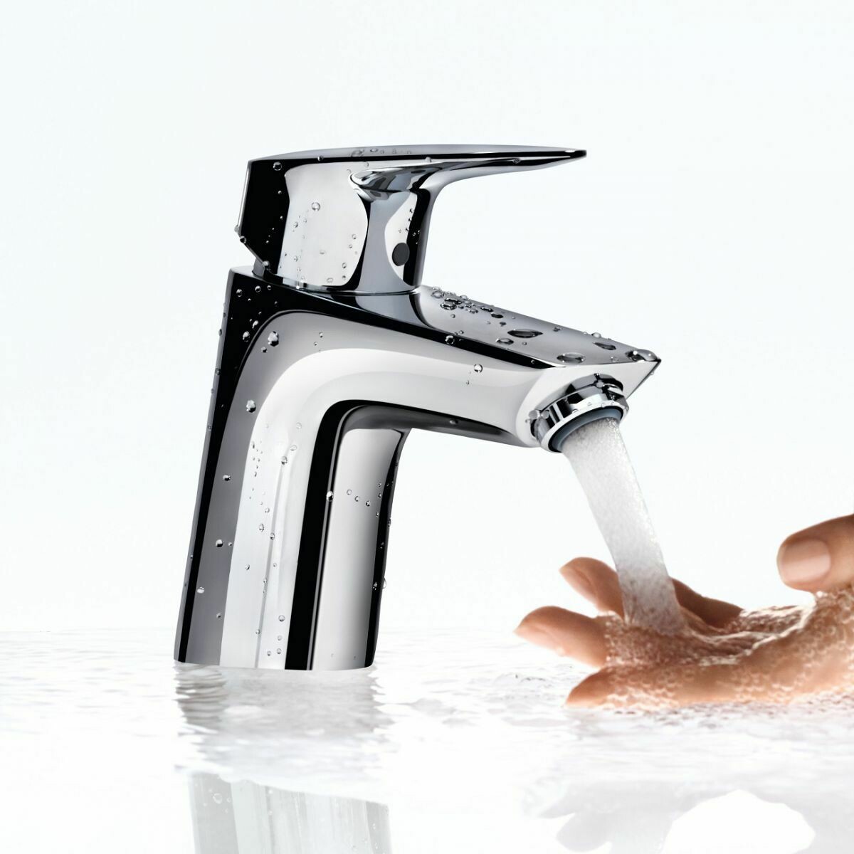 Mitigeur de lavabo Hansgrohe Logis 75 CoolStart en laiton chromé avec tirette et vidage — vue 3