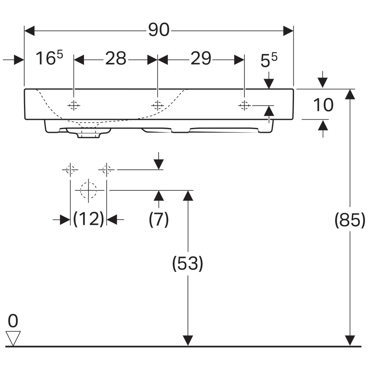 Plan-vasque Geberit Citterio 90 cm avec espace de rangement à gauche — vue 5