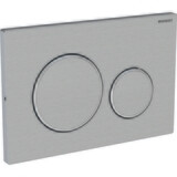 Plaque de commande double Geberit Sigma20 en chrome brossé avec anneaux polis, bouton de commande antivandalisme.
