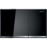 Geberit Sigma60 plaque de déclenchement, verre noir, double commande, logo Geberit en haut à droite.