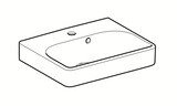 Évier carré en céramique Geberit Smyle de 45 cm avec trou de robinet central et trop-plein visible.