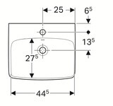 Lavabo en céramique Geberit Selnova Smyle C Square 50cm avec trou de robinet central et trop-plein visible.