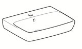 Évier en céramique Geberit Selnova Smyle C carré de 55 cm avec trou de robinet central et trop-plein visible.
