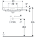 Évier en céramique Geberit Smyle Square Lavabo 60 cm avec trou de robinet central et trop-plein visible.