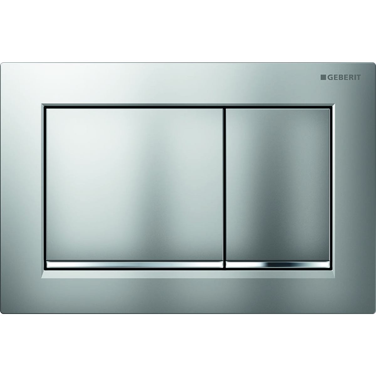 Plaque de déclenchement Geberit Omega20 square pour rinçage double touche / laqué chromé mat - bandes design : chromé mat