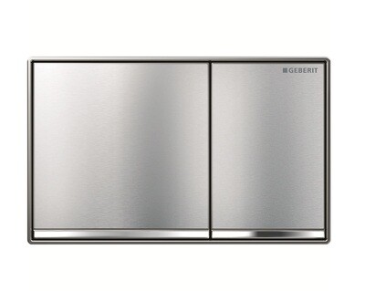 Plaque de déclenchement Geberit Omega60 square pour rinçage double touche, à fleur de paroi / Chromé brossé - bandes design : chromé brillant