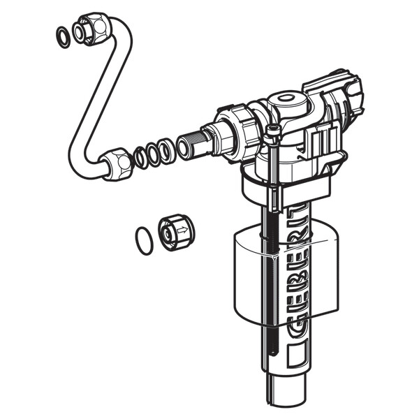 Geberit type 380 float valve, side feed, 3/8", brass nipple for concealed cistern