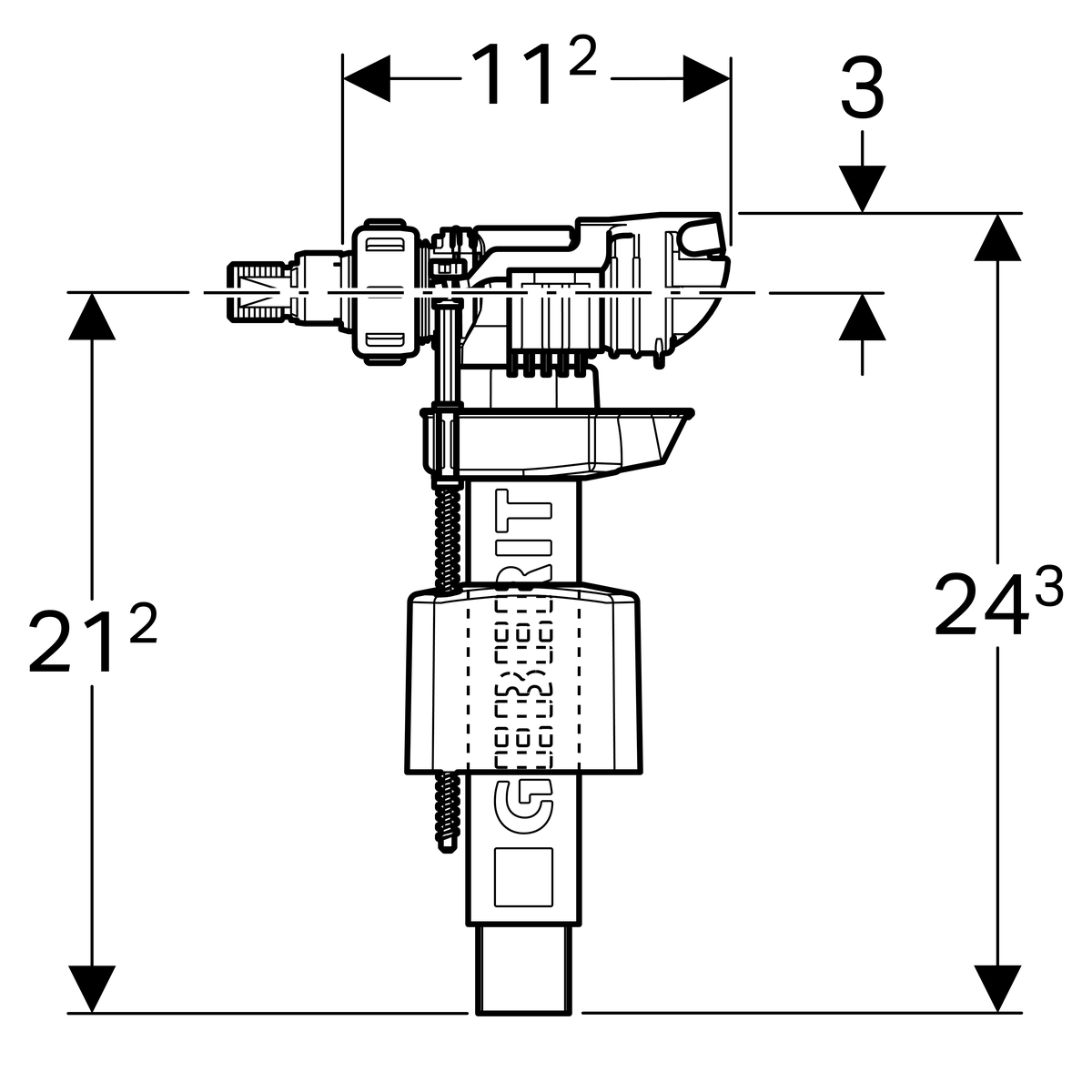 Robinet flotteur Geberit type 380, alimentation latérale, 3/8", mamelon en laiton pour réservoir à encastrer - vue 3