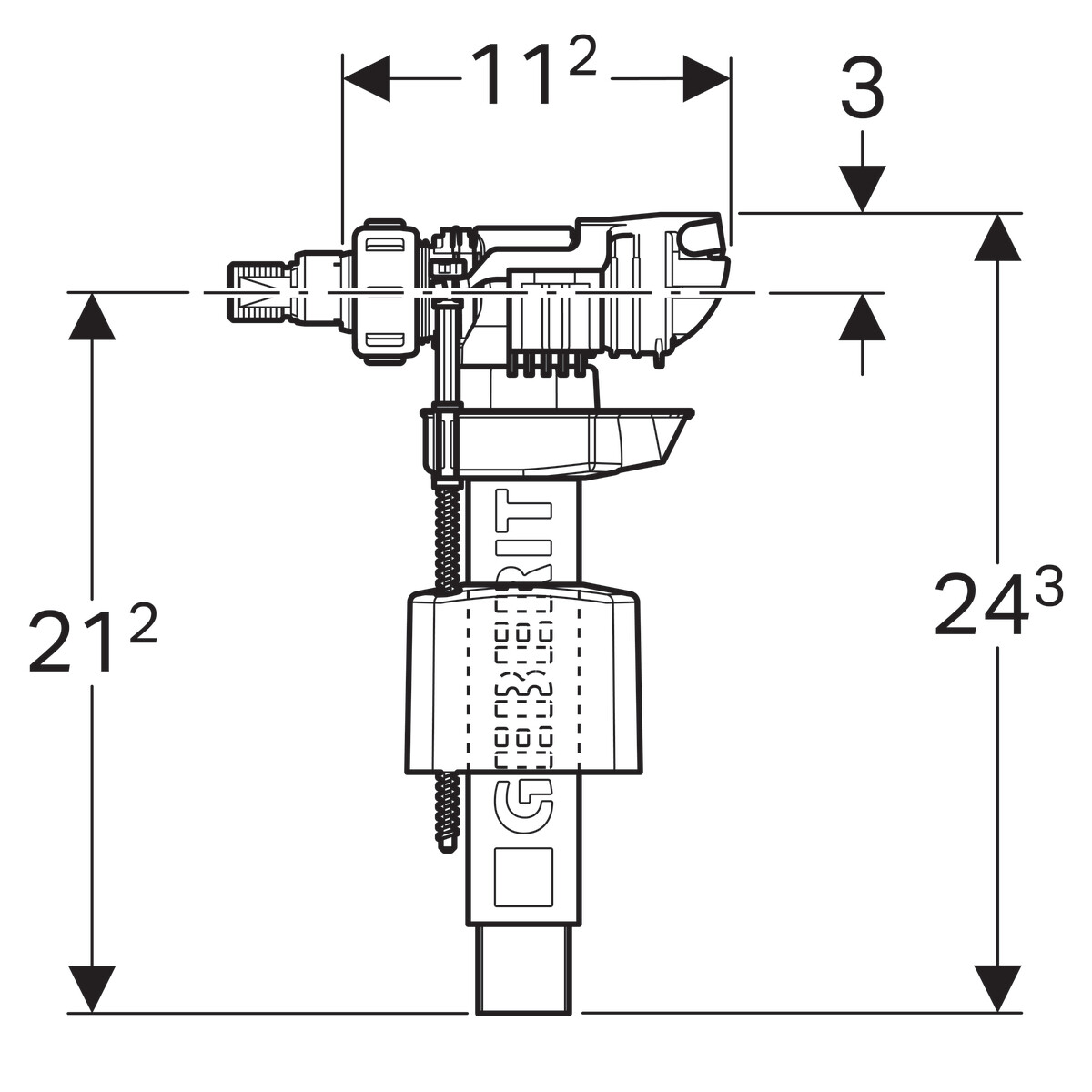 Robinet flotteur Geberit type 380, alimentation latérale, 3/8", mamelon en laiton pour réservoir à encastrer — vue 3