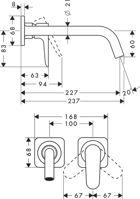 Mitigeur de lavabo encastré AXOR Citterio M 227 mm en laiton chromé