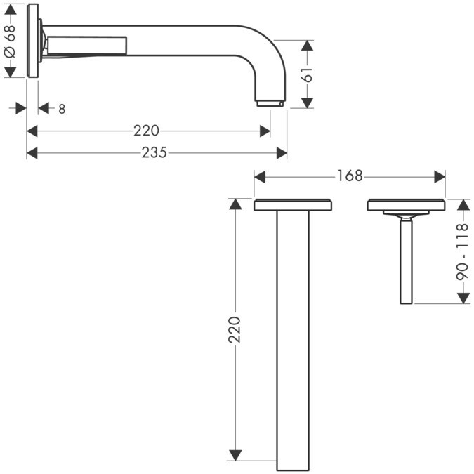 Mitigeur de lavabo encastré AXOR Citterio 225 mm en laiton chromé