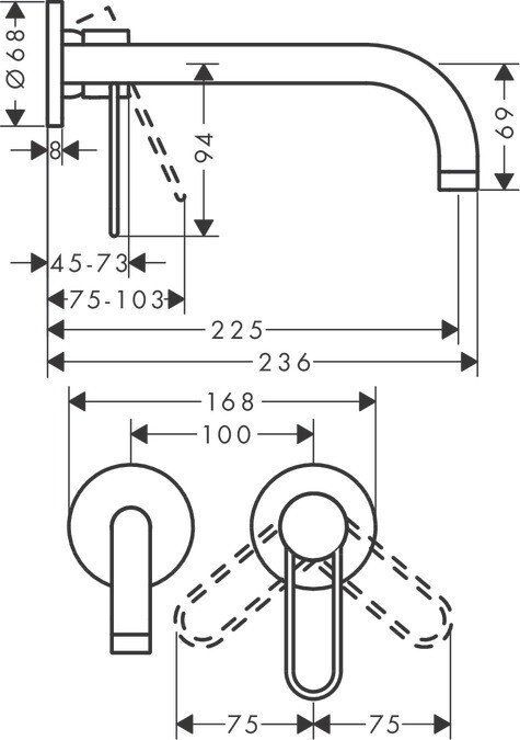 Mitigeur de lavabo encastré AXOR Uno 225 mm en laiton chromé