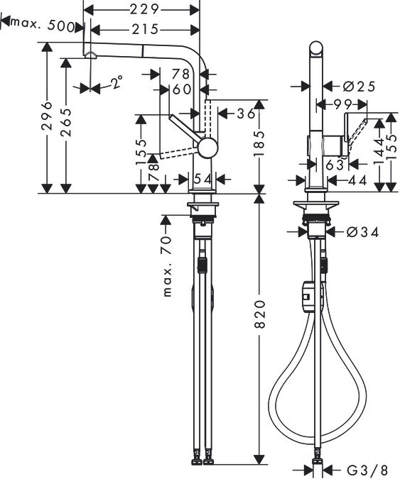 Mitigeur de cuisine Hansgrohe Talis M54 270 avec douchette extractible 1 jet — vue 4