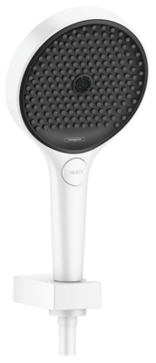 Support mural Hansgrohe avec douchette à main Rainfinity 130 3 jets PowderRain et flexible 160 cm en blanc mat