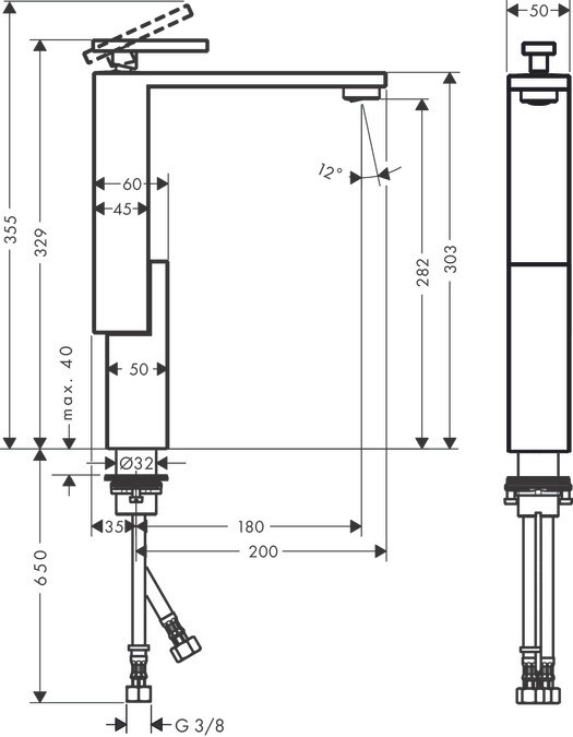 Mitigeur de lavabo Axor Edge 280 avec bonde push-open coupe diamant — vue 3