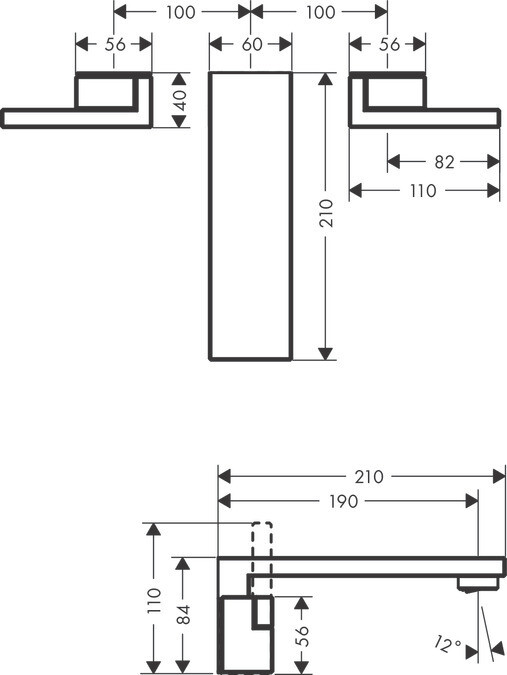 Mélangeur de lavabo 3 trous encastré AXOR Edge 190 avec bonde push-open