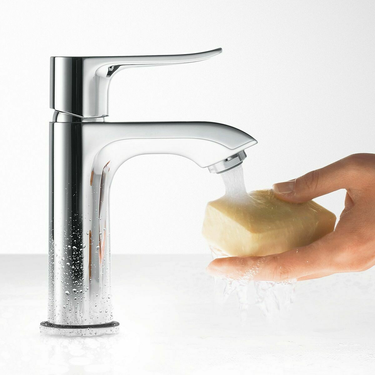 Mitigeur petit lavabo Hansgrohe Metris 100 sans tirette ni vidage — vue 2