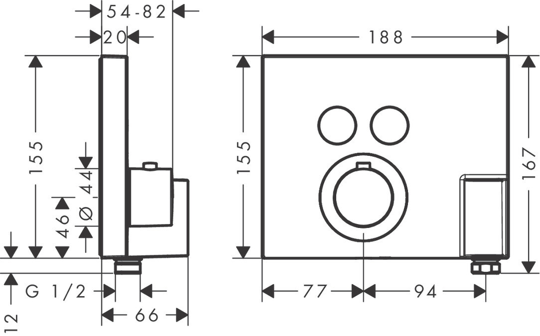Set de finition pour mitigeur thermostatique encastré Axor ShowerSelect 2 fonctions avec fixfit et porter en noir chromé poli — vue 2