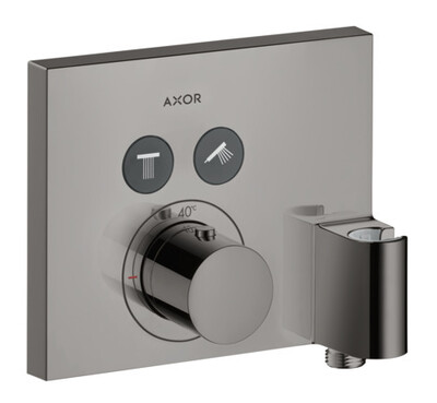 Set de finition pour mitigeur thermostatique encastré Axor ShowerSelect 2 fonctions avec fixfit et porter en noir chromé poli