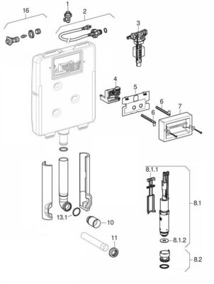 Ensemble des pièces détachées | Réservoir encastré Geberit Delta 8 cm