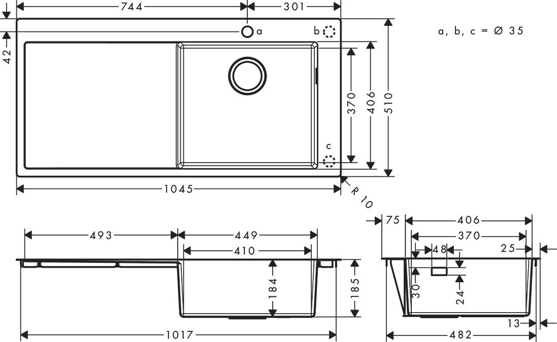 Évier de cuisine Hansgrohe encastré simple bac 102 cm avec égouttoir en acier inoxydable brossé — vue 4