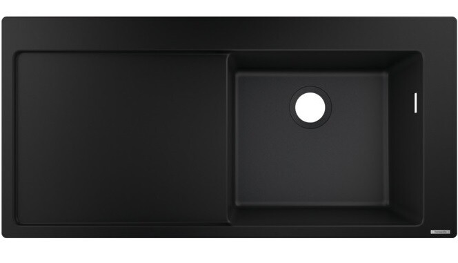 Évier de cuisine encastré simple bac 105 cm avec égouttoir en noir graphite