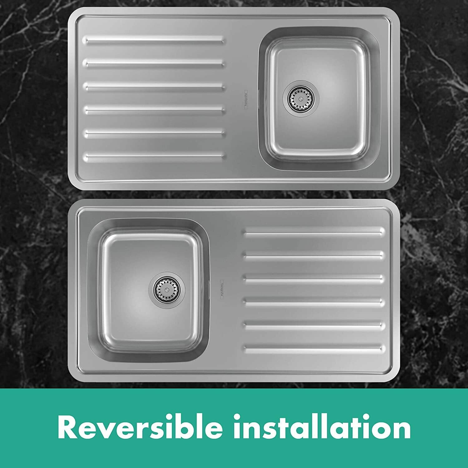 Évier de cuisine Hansgrohe encastré simple bac 34 x 40 cm avec égouttoir