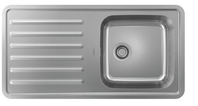 Évier de cuisine Hansgrohe encastré simple bac 40 x 40 cm avec égouttoir en acier inoxydable brossé