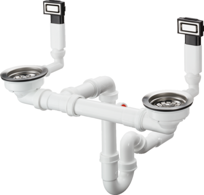 Vidage d&#39;évier de cuisine Hansgrohe double bac avec 2 trop-pleins design
