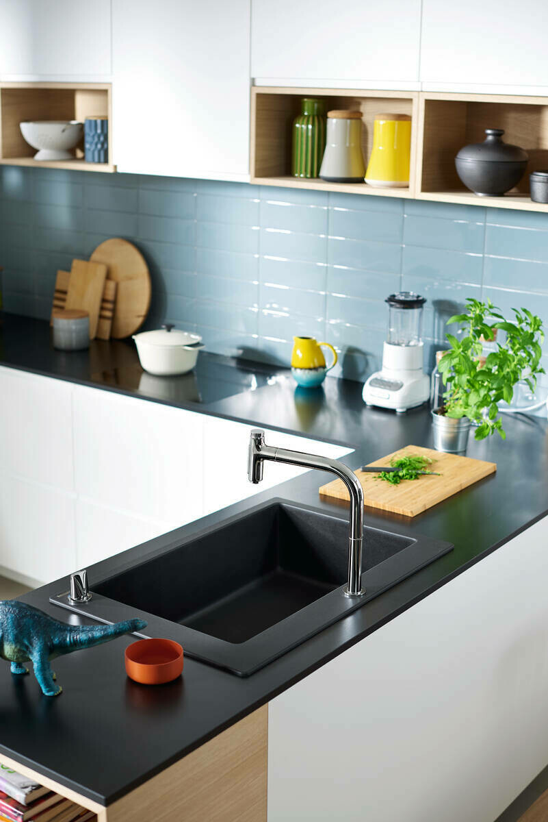 Évier de cuisine Hansgrohe encastré simple bac 66 cm sans égouttoir en finition noir graphite