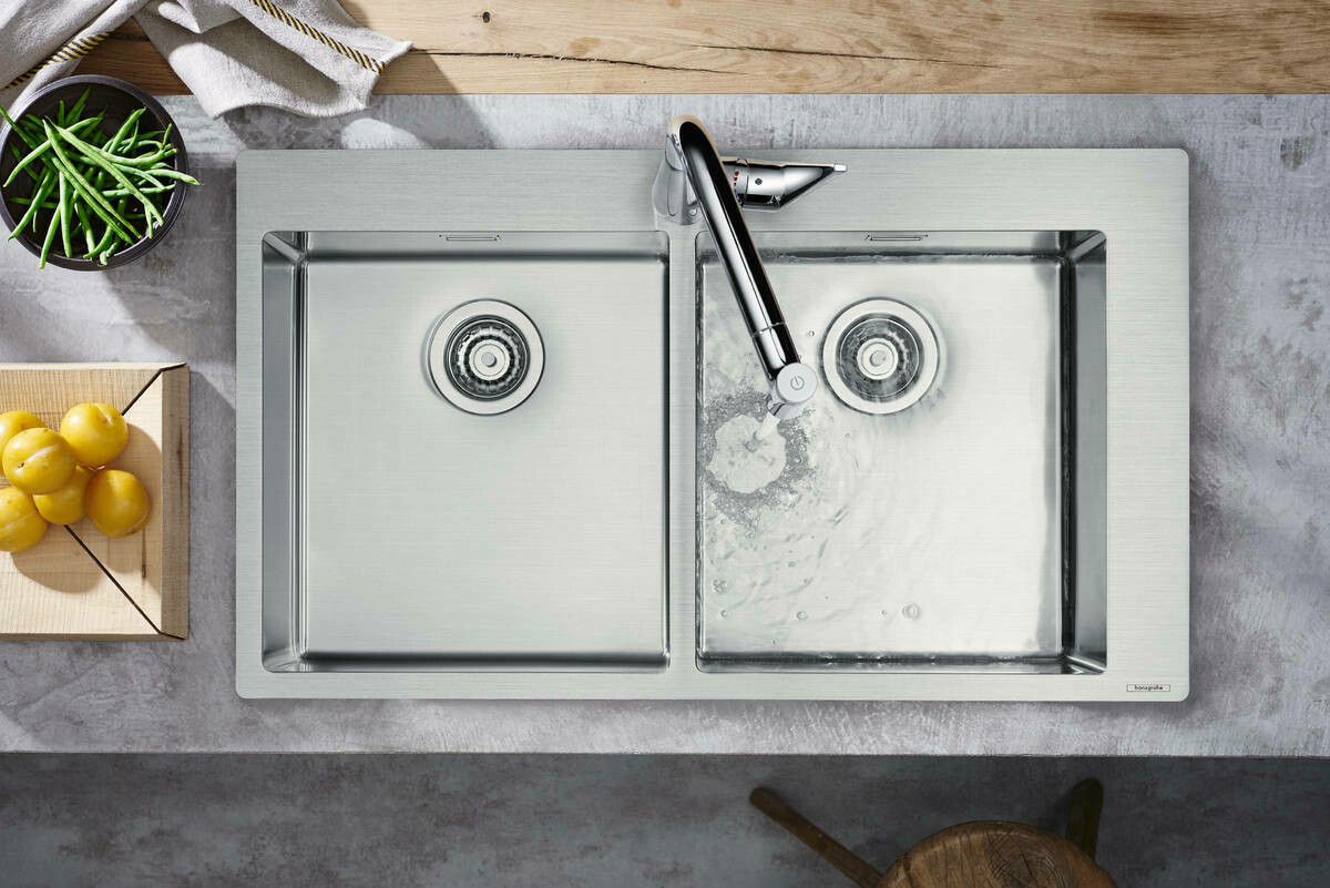 Évier de cuisine encastré double bac 50 cm sans égouttoir en acier inoxydable brossé