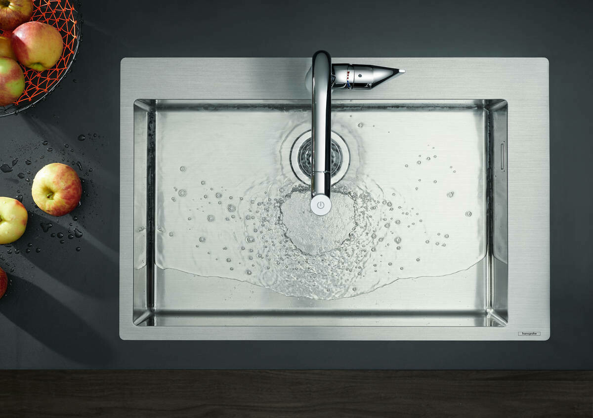 Évier de cuisine Hansgrohe encastré simple bac 66 cm  sans égouttoir en acier inoxydable brossé