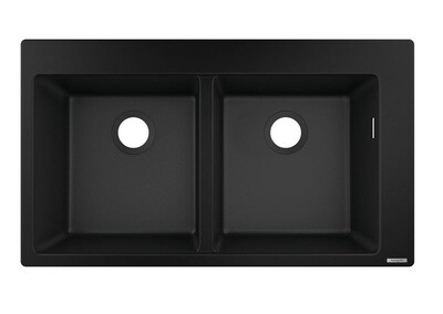 Évier de cuisine encastré double bac 37 x 37 cm sans égouttoir en noir graphite