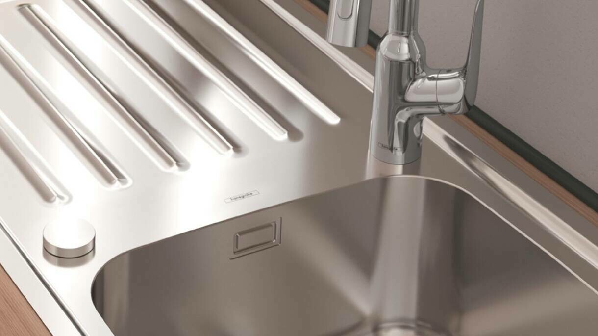Évier de cuisine Hansgrohe encastré simple bac 34 x 40 cm avec égouttoir — vue 5