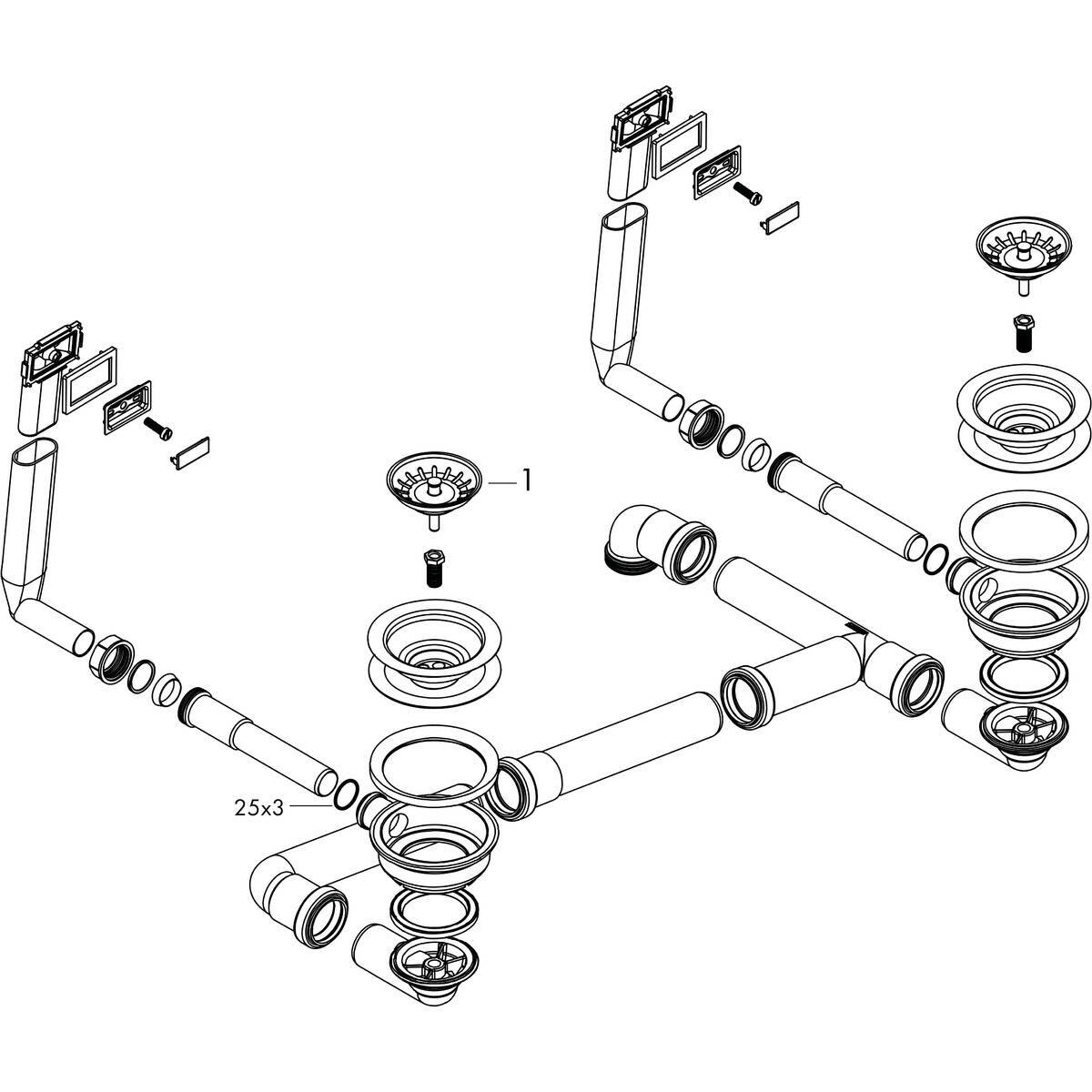 Vidage d'évier de cuisine Hansgrohe double bac avec 2 trop-pleins design - vue 2