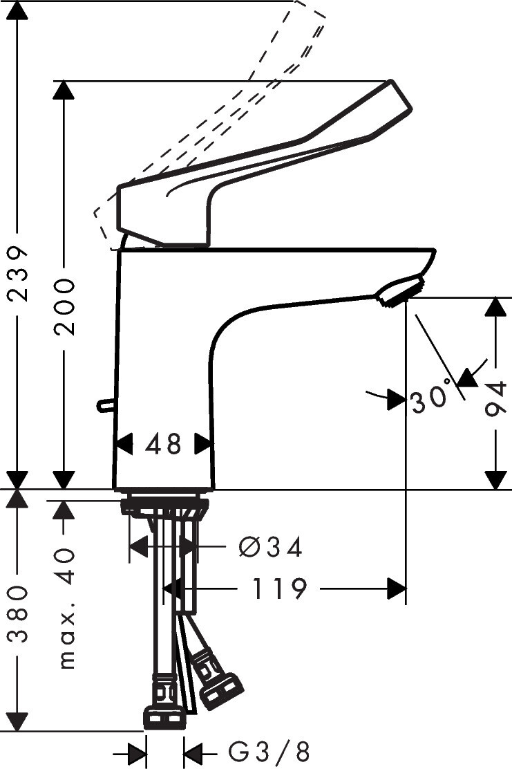 Hansgrohe Focus 100 Basin Mixer with Extra-Long Handle 12.1 cm and Drain Set