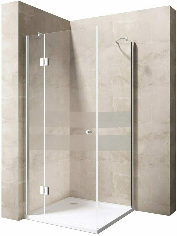 Cabine de douche Innovativ en verre trempé (Securit) clair avec deux bandes sablées et porte pivotante