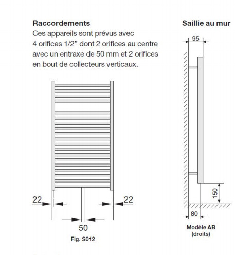 Radiateur sèche-serviettes Zehnder (Acova) Virando 120 x 50 cm - Blanc — vue 4