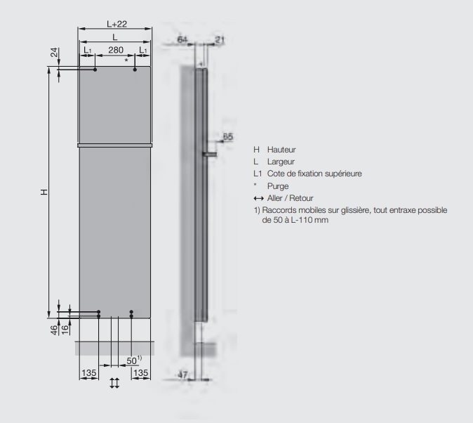 Radiateur sèche-serviettes Zehnder (Acova) Fina Lean Bar 150 x 60 cm - Blanc - vue 3