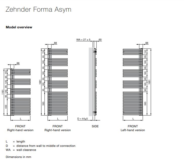 Radiateur sèche-serviettes Zehnder (Acova) Forma Asym 120 x 50 cm - Blanc - vue 3
