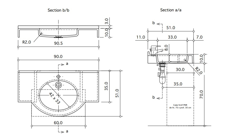 Plan-vasque Maya 90 cm - vue 2