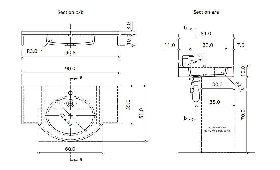 Vanity top Maya 90 cm — Product view 3
