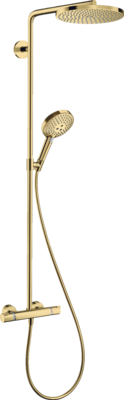 Colonne de douche Showerpipe Hansgrohe Raindance Select S 240 1 jet PowderRain avec mitigeur thermostatique en doré poli